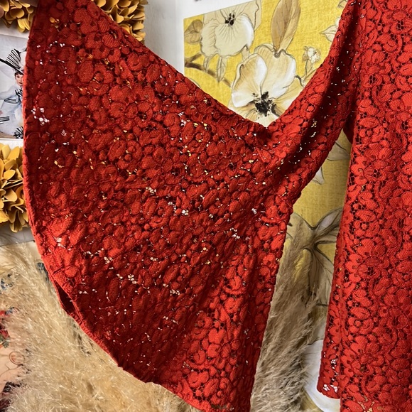 ZARA Woman deep orange bell sleeve lace long sleeve top  size M black label - Picture 3 of 9